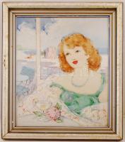 Jancsek Antal (1907-1985): Hűsítő a tengerparton. Olaj, vászon, jelzett, keretben, 60×50 cm