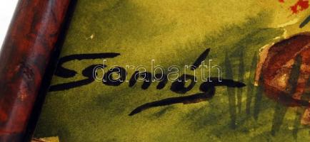 Csomós jelzéssel: Alpesi táj, vegyes technika, papír, fa keretben, 34×27 cm