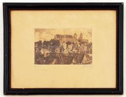 Olvashatatlan jelzéssel: Nürnberg. Rézkarc, papír, jelzett, üvegezett keretben, 13x9 cm