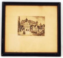 Olvashatatlan jelzéssel: Nürnberg. Rézkarc, papír, jelzett, üvegezett keretben, 14x10 cm
