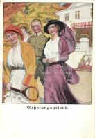 Erholungsurlaub Künstler-Karte der Luftigen Blätter Nr. 60. / Annual leave, German soldier with ladies, artist signed (fl)