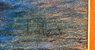 Glatz jelzéssel: Mosás a tóban, pasztell, papír, paszpartuban, üvegezett díszes fa keretben, 40,5×28...