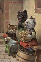 Singing cats with doll, T.S.N. Serie 975. (6 Dess.) s: Arthur Thiele