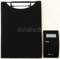Fekete műanyag irattartó asztali számológéppel működőképes állapotban