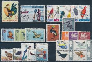 Madarak motívum 25 db bélyeg, közte teljes sorok, 4-es tömb, Birds 25 stamps with set, block of 4