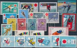 Winter olympics motif 47 diff. stamps with sets on 2 stock-cards + 2 PS-covers, Téli olimpia motívum 47 db bélyeg sorokkal 2 stecklapon + 2 db díjjegyes boríték