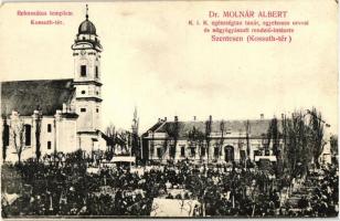 Szentes, Kossuth tér, református templom; Dr. Molnár Albert rendelőintézete, reklám