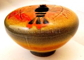 Groka Géza iparművészeti vállalatos rákos ikebana váza, hibátlan, jelzett, 14x9 cm