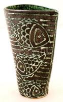 Groka Géza iparművészeti vállalatos halas váza, hibátlan, jelzett, m: 22 cm