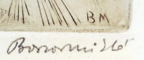 Borsos Miklós (1906-1990): Gondolatok. Rézkarc, papír, jelzett, üvegezett keretben, 13×9 cm