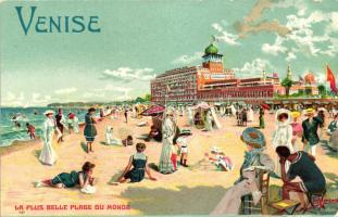 Venice, Excelsior Palace, Kursaal, Restaurant, beach, litho, artist signed