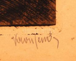 Krón Jenő (1882-1974): Olvasó férfi, rézkarc, papír, fa keretben, jelzett, 26,5×17,5 cm