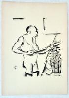 Molnár C. Pál (1894-1981): Úszómester, kis szériás ofszet-karton, 21x29 cm