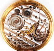 Hamilton másodpercmutatós zsebóra, aranyozott tok, jelzett, működő szerkezet, hátoldalán ajándékozó ...