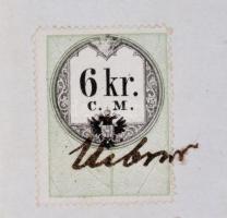 1856 Latin nyelvű irat 6kr CM és 2kr + 3x5kr + 10kr + 2x6kr + 2kr okmánybélyeggel / 1856 document wi...
