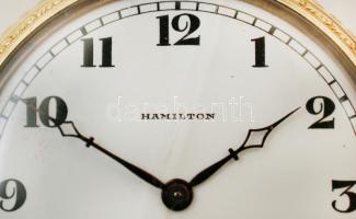 Hamilton másodpercmutatós zsebóra, aranyozott tok, jelzett, működő szerkezet, üvegszámlap törött, jó...