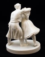 Herendi Locsolkodás, fehér mázas porcelán figurapár, jelzett, alján mázrepedéssel, m: 26 cm