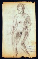 Jaskovics jelzéssel: Akt. Szén, papír, szélén szakadások, 43×25 cm