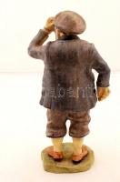 Izzadó férfi, Porcellana d'arte bisquit porcelán figura, kézzel festett, jelzett, apró kopásnyo...