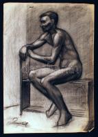 Olvashatatlan jelzéssel: Ülő férfi. szén, papír, szakadással, 60×42 cm