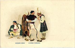 Bergers Grecs / Greek shepherds, folklore, litho