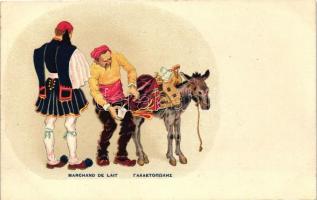 Marchand de lait / milk vendor, Greek folklore, litho