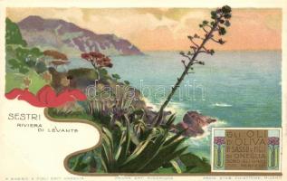 Sestri, Riviera di Levante; Oli d'Oliva / Art Nouveau litho