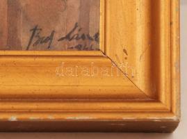 Bod László (1920-2001): Téli utcarészlet, akvarell, foltos, üvegezett fa keretben, 31,5×23 cm