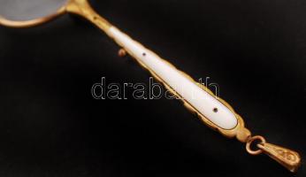 Régi lornyon kagylóhéj berakásos nyéllel, üvege karcos, kis tokkal