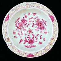 Kézzel festett virágmintás porcelán tálka, hibátlan, jelzett, d: 12 cm