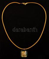 Szivárványszínű függőmedál kapcsos selyemzsinóron, h: 44 cm