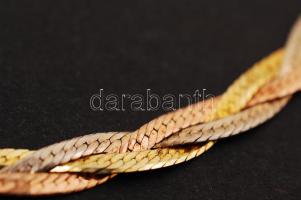 Ezüst(Ag) fonott nyaklánc és karkötő tűzaranyozott díszítéssel, jelzett, 15,1 g, h: 20 és 48 cm