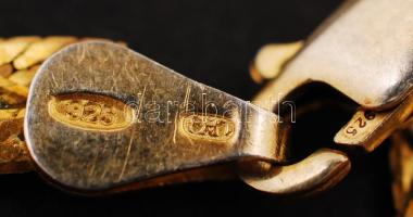 Ezüst(Ag) fonott nyaklánc és karkötő tűzaranyozott díszítéssel, jelzett, 15,1 g, h: 20 és 48 cm