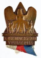 Csehszlovákia 1938. "10. Sokol Fesztivál Prágában" Br jelvény szalaggal T:2 Czechoslovakia 1938. "10th Sokol Festival in Prague" Br badge with ribbon C:XF