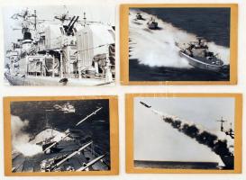 cca 1970-1990 4 db fotó modern hadihajókról, egy részük keményhátú, hátulján feliratozva, különböző méretben
