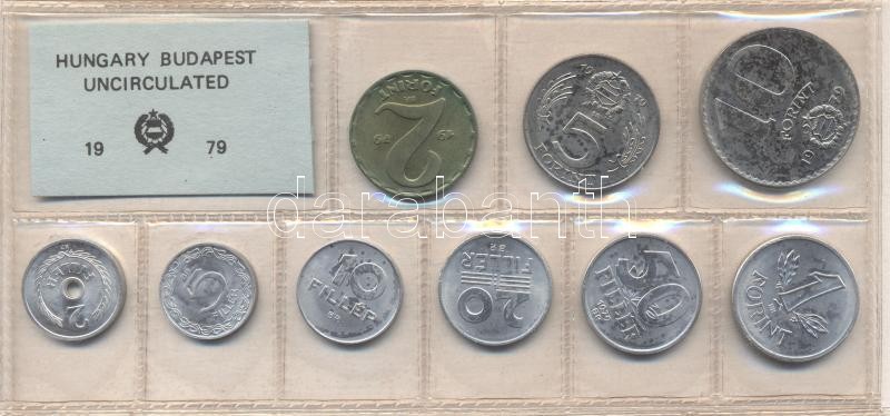 1979. 2 Fillér - 10 Forint coin set with 9 pieces of various values, 1979. Forgalmi sor 2f-10Ft, 9db klf értékkel, 1979. 2 Fillér - 10 Forint Kursmünzensatz mit 9 Stück verschiedener Werte