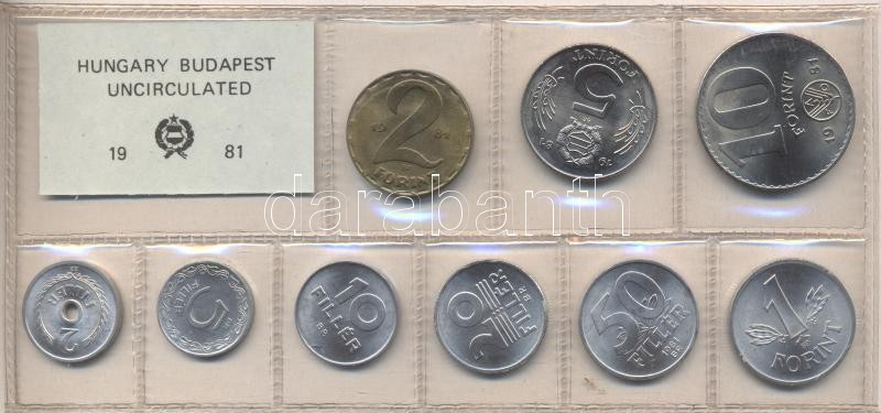 1981. 2 Fillér - 10 Forint coin set with 9 pieces of various values, 1981. Forgalmi sor 2f-10Ft, 9db klf értékkel, 1981. 2 Fillér - 10 Forint Kursmünzensatz mit 9 Stück verschiedener Werte
