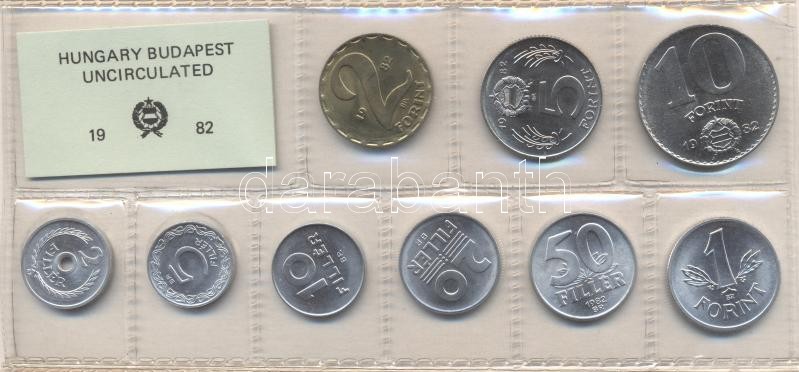 1982. 2 Fillér - 10 Forint coin set with 9 pieces of various values, 1982. Forgalmi sor 2f-10Ft, 9db klf értékkel, 1982. 2 Fillér - 10 Forint Kursmünzensatz mit 9 Stück verschiedener Werte
