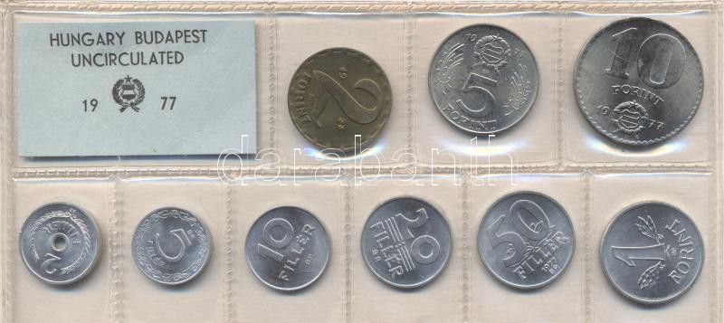 1977. 2 Fillér - 10 Forint coin set with 9 pieces of various values, 1977. Forgalmi sor 2f-10Ft, 9db klf értékkel, 1977. 2 Fillér - 10 Forint Kursmünzensatz mit 9 Stück verschiedener Werte