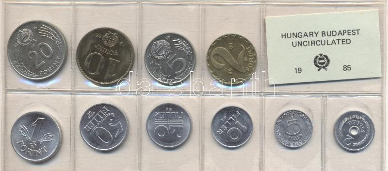 1985. 2 Fillér - 20 Forint coin set with 10 pieces of various values, 1985. Forgalmi sor 2f-20Ft, 10db klf értékkel, 1985. 2 Fillér - 20 Forint Kursmünzensatz mit 10 Stück verschiedener Werte