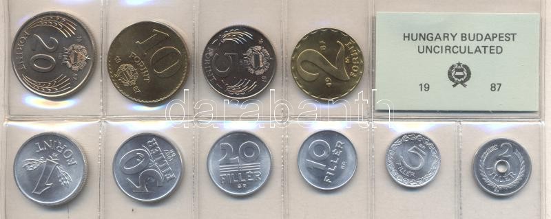 1987. 2 Fillér - 20 Forint coin set with 10 pieces of various values, 1987. Forgalmi sor 2f-20Ft, 10db klf értékkel, 1987. 2 Fillér - 20 Forint Kursmünzensatz mit 10 Stück verschiedener Werte
