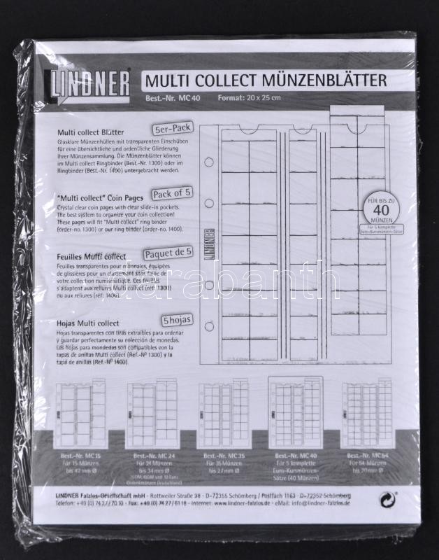 Lindner Multi Collect Münzenblatter MU40, Lindner érmetok, 1300-as albumhoz MU40, 5db/csomag, Lindner Multi Collect Coin Pages MU40