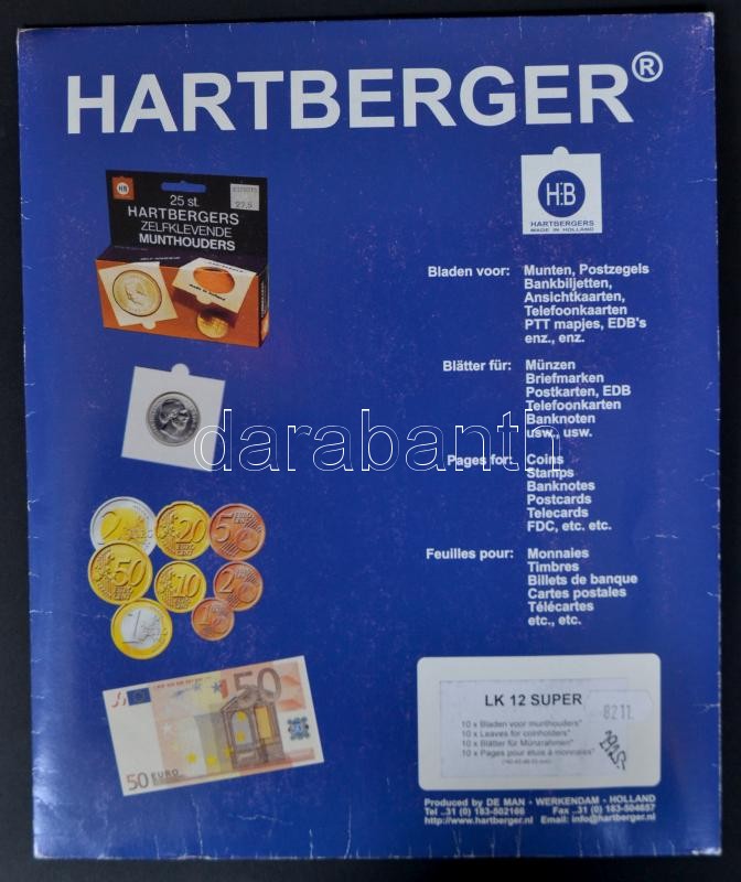 Hartberger Münzenblatter 8211 mit 12 Feldern-Super, 50x50mm, 5 St., Hartberger érmetok 8211, LK 12 Super, 12 férőhelyes 50x50mm, 10db/cs., Hartberger Coin Holder 8211, Super with 12 pockets, 50x50mm, 10/pack