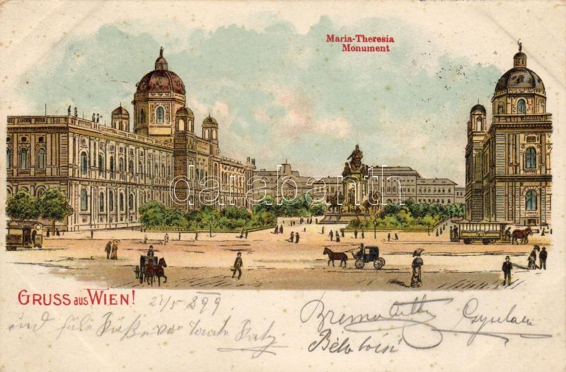1899 Vienna, Wien; Maria Theresia monument, litho, 1899 Bécs, Wien; Mária Terézia emlékmű, litho