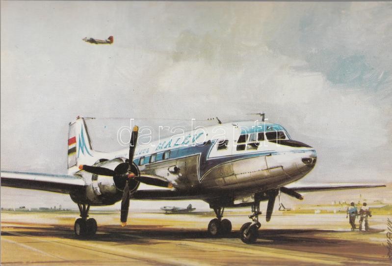 Iljusin Il-14, modern postcard, s: Bánfalvy, Iljusin Il-14, modern képeslap, s: Bánfalvy