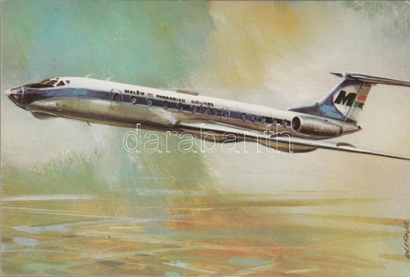 Tupoljev TU-134, modern postcard, s: Bánfalvy, Tupoljev TU-134, modern képeslap, s: Bánfalvy