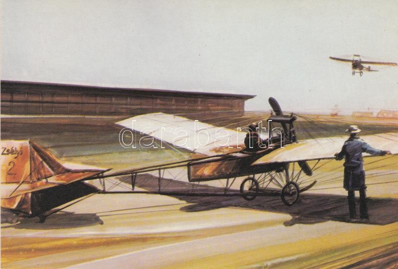 Zsélyi Aladár monoplánja, modern képeslap, Bánfalvy, Aladár Zsélyi's monoplane, modern postcard, Bánfalvy