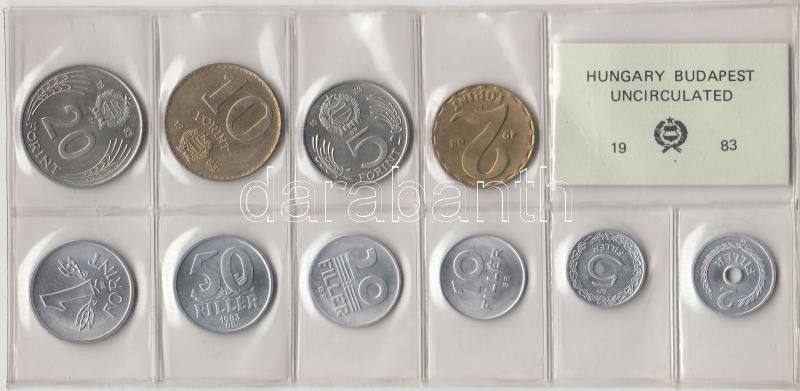 1983. 2 Fillér - 20 Forint coin set with 10 pieces of various values, 1983. Forgalmi sor 2f-20Ft, 10db klf értékkel, 1983. 2 Fillér - 20 Forint Kursmünzensatz mit 10 Stück verschiedener Werte