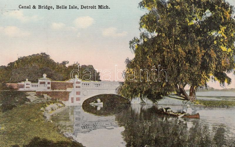 Detroit Belle Isle park, csatorna híddal, Detroit Belle Isle, canal and bridge