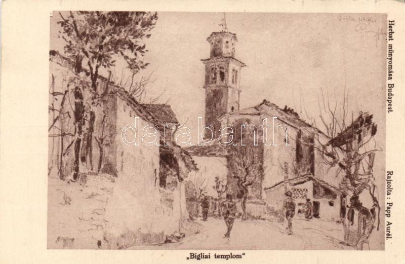 Biglia church, pinx. Papp Aurél, Bigliai templom, pinx. Papp Aurél